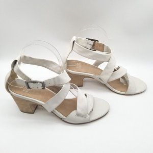 Eileen Fisher Womens White Leather Block Heel Comfort Strappy Sandals Size 8